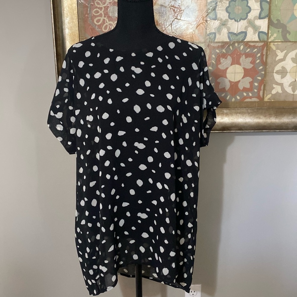 Sheer Black and White Polka Dot Umgee Top Large